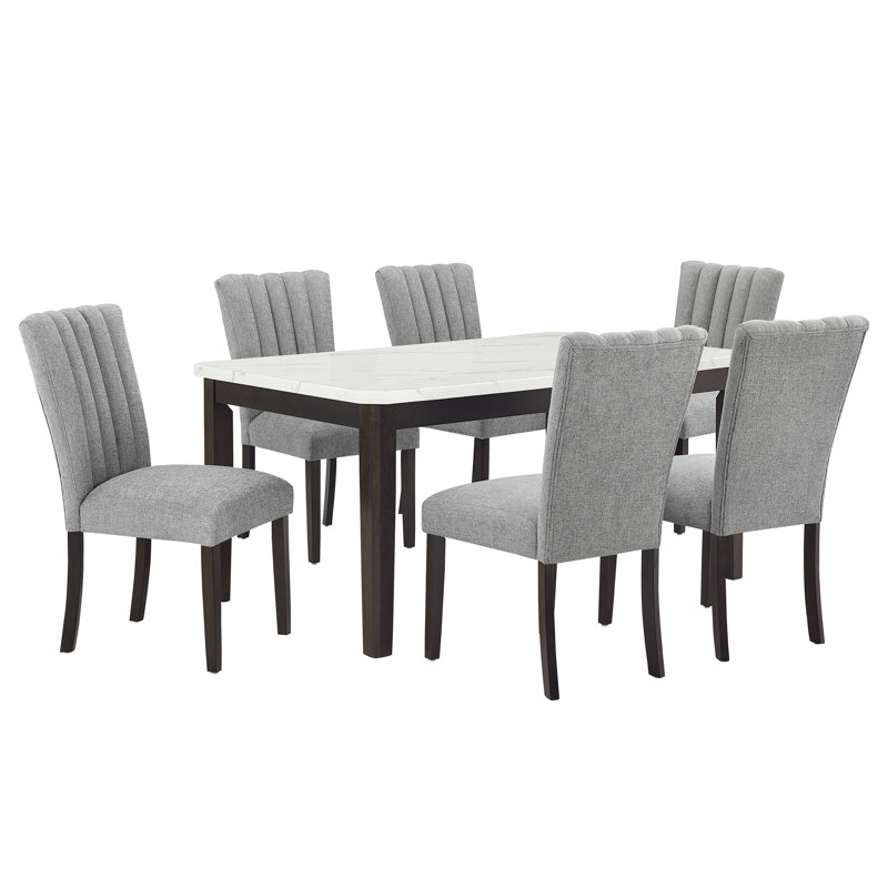 6 - Person Faux Marble Top Four Leg Dining Set