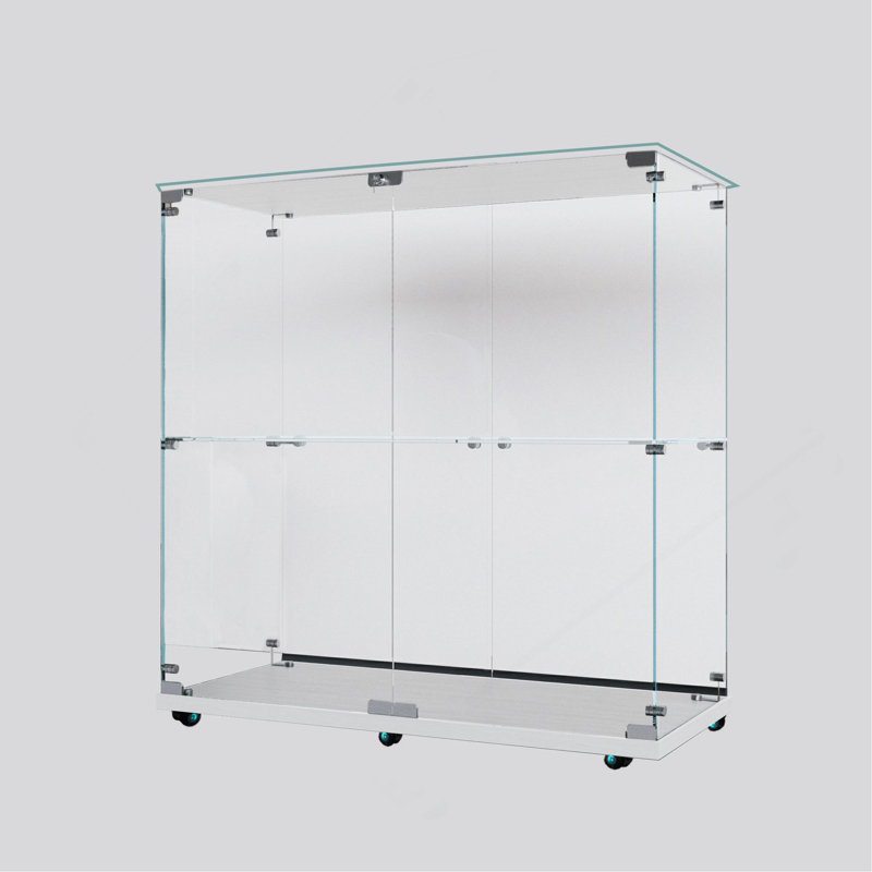 Vitrine en verre trempé, armoire à vin, armoire de rangement, classeur, avec bande lumineuse à DEL Bluetooth, roulettes pivotantes verrouillables, convient aux sols inégaux, peut être placé n'importe où
