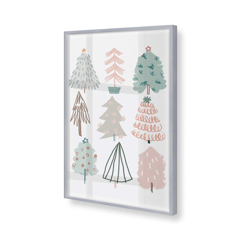 Playful Christmas Trees I Print in a Frame, Cadre simple en chrome poli poli, H 15,25 po x l 12,25 po x P 1,25 po