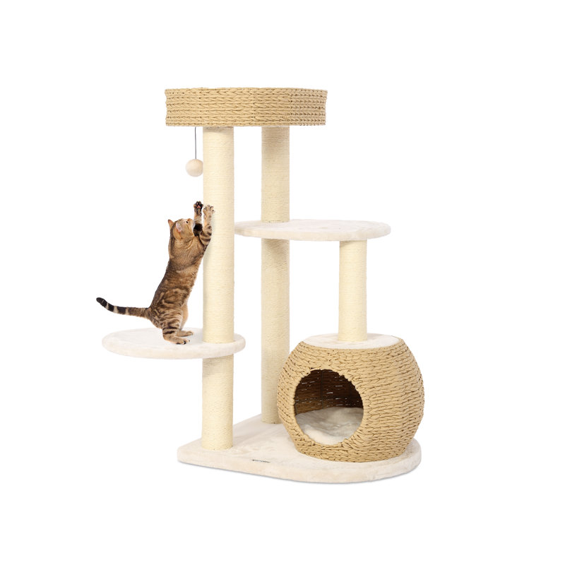 Arbre à chat 39 po pour chats d'intérieur, poteaux à griffer en sisal naturel, condo tissé à la main et perchoir supérieur 39 po Ashawni