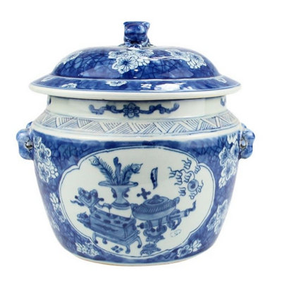 Chinoiserie Covered Jar With Foo Dog Lid