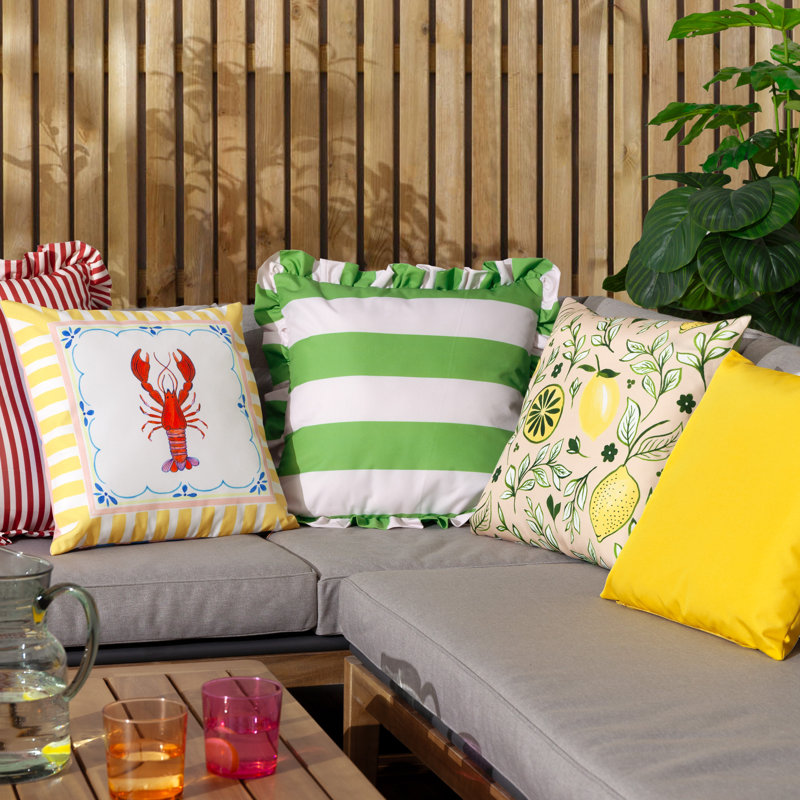Palm Royale Stripe Ruffle Indoor / Outdoor Striped Square Cushion, Pillow Cover Only - No Insert, Green