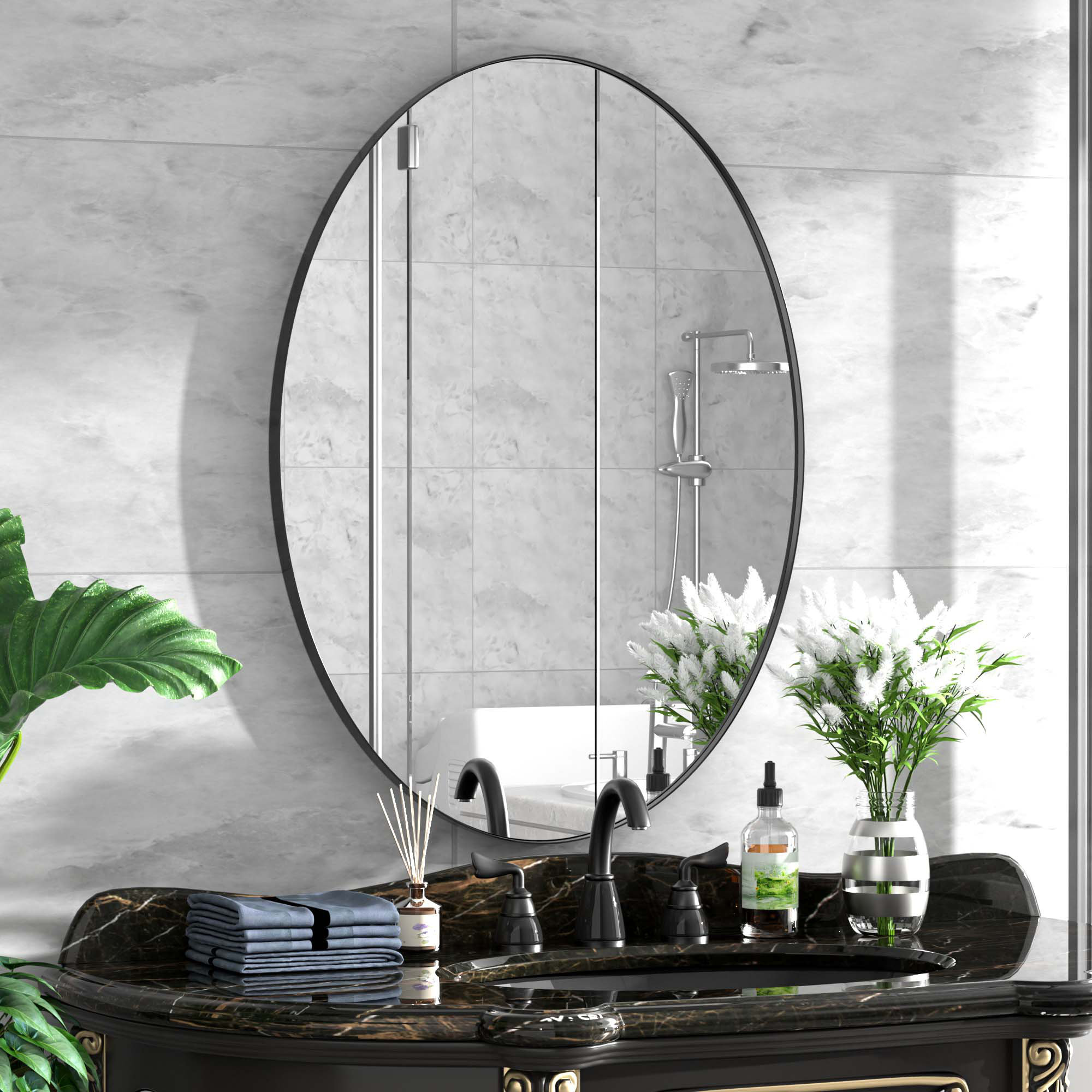 Latitude Run® Oval Mirror Bathroom Vanity Mirror Metal Framed Wall