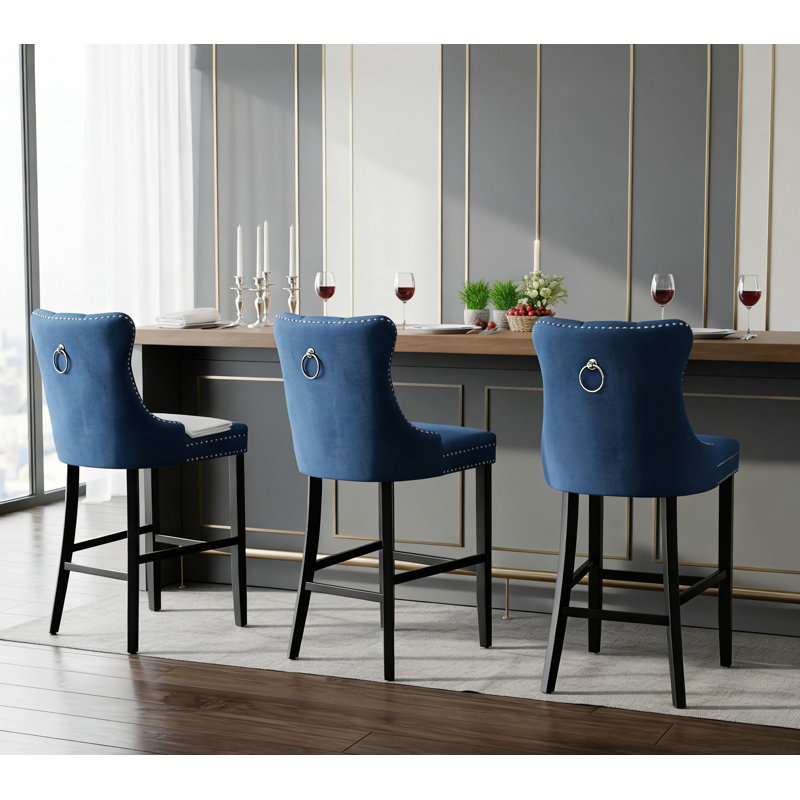 Ensemble de tabourets de bar double rembourrés Classic, Siège bleu / cadre noir