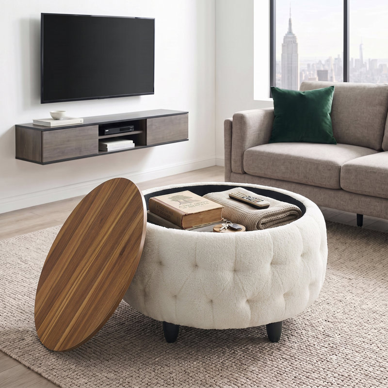 Yesmi Upholstered Coffee Table, Brown Top/White Base