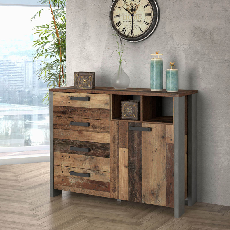 Lanham 107cm Sideboard, Dark Grey Concrete Effect/Old Vintage Wood
