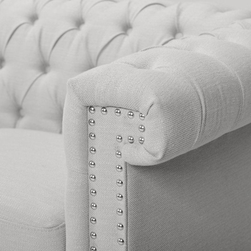 Tissu gris - 3 places, avec capitonnage à boutons traditionnel et dossier bas profilé, l 83 po x P 32 po H