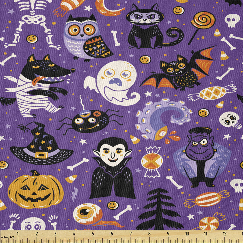 Arsenault Cartoon Horror Symbols of Vampire Ghost Skeleton and Candies Multi-Purpose Fabric