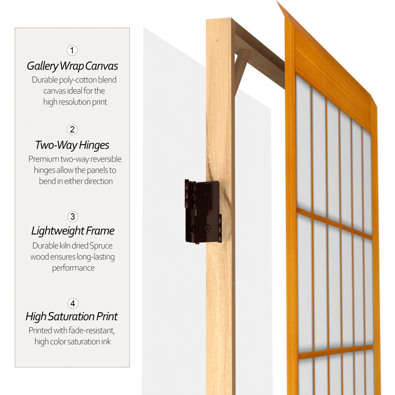 71" x 94.5" Window Pane 6 Panel Room Divider, 6 Panels, Honey