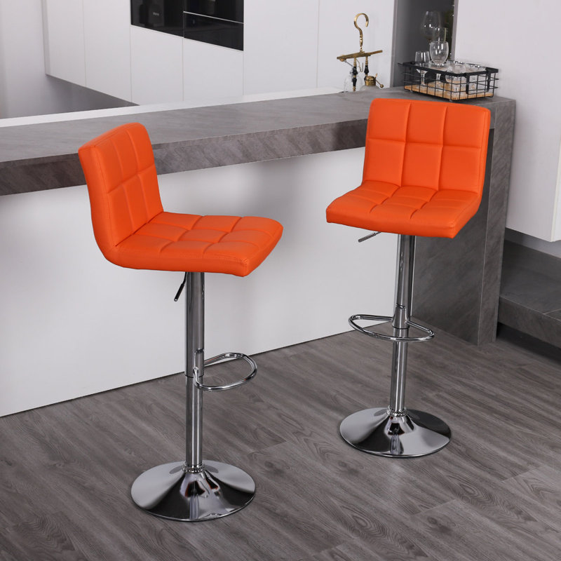 Tabouret de bar pivotant à hauteur réglable 32,5 po Ludmil, Orangé, 2