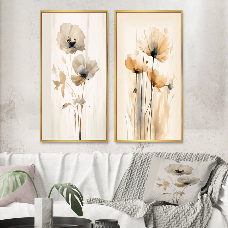 2 pièces sur toile - Coquelicots éclatants, H 32 po x l 32 po, Encadrement doré