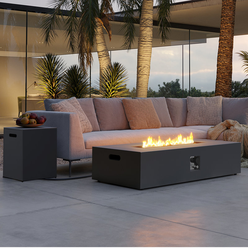 Foyer de table rectangulaire extérieur en fer au propane de 56 pouces pour l'extérieur avec couvercle de réservoir