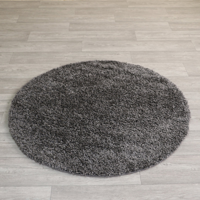 Tapis gris foncé en polypropylène tissé à la machine Dolline, Rond 5 pi 3 po
