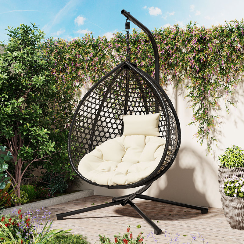 Sturdy Hammock Chair With Stand, Beige, Black