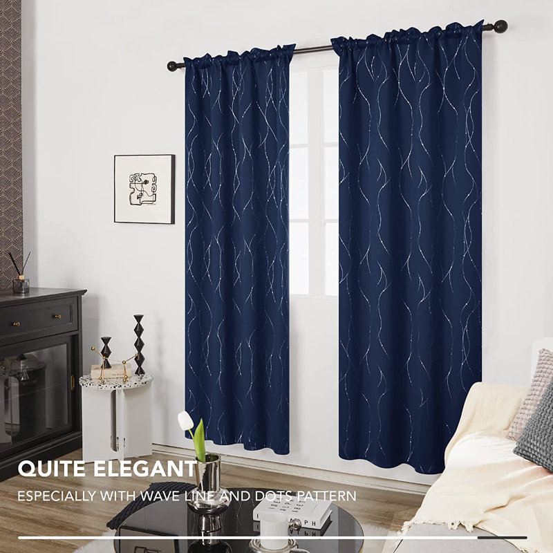 Rideau en polyester Flurin, Bleu marine, L 52 po x L 95 po