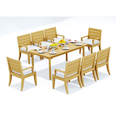 Grade-A Teak Wood Dining Set: Double Extension Rectangle Table And 10 Atnas Arm Chairs #11AT2410