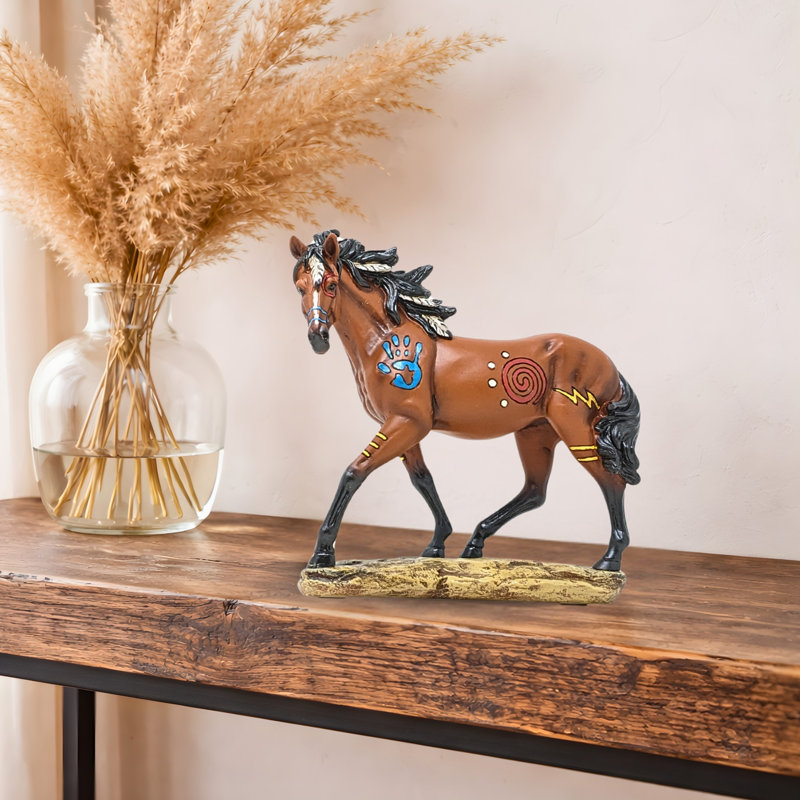 Figurine de cheval de résine en résine peinte sculpture de poney chevalier brun brun