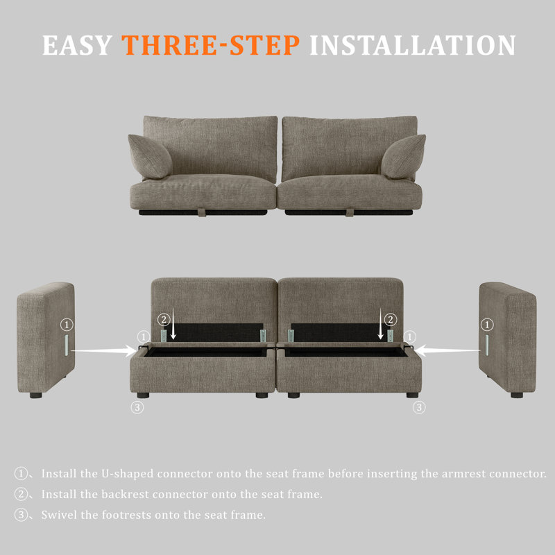 Canapé modulaire de 99 po avec rangement, Chenille gris pâle