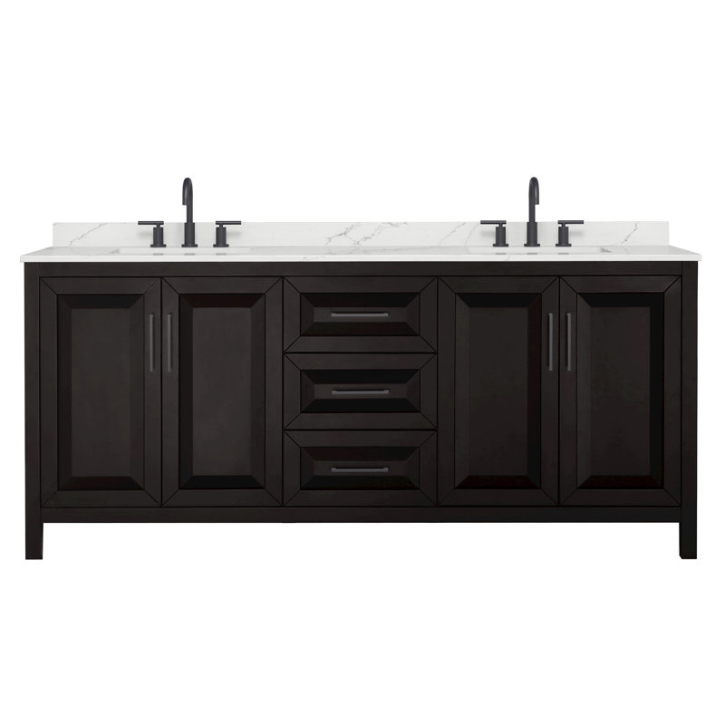 Daria 80'' W Vanity, Matte Black, Brown, White Quartz
