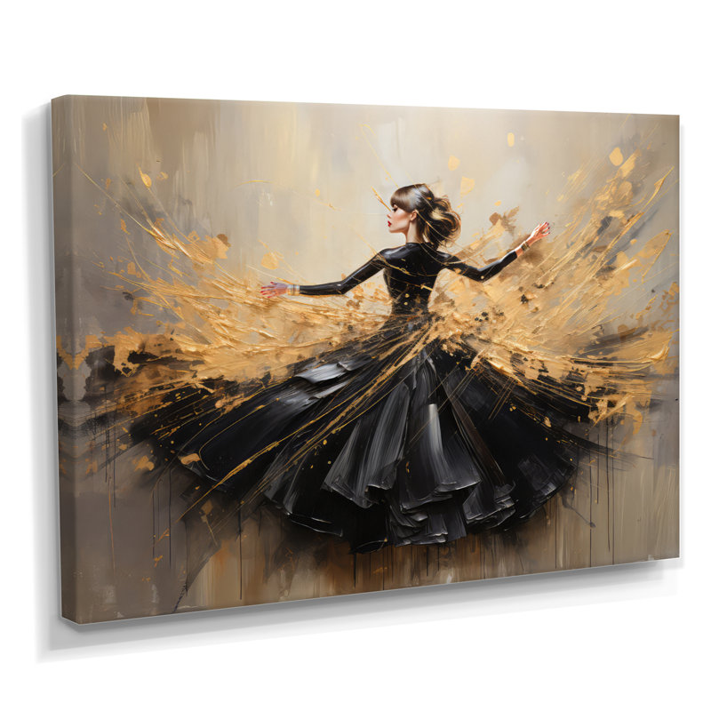 Gold and Black Dance Splash II - Danse, reproduction d'art encadrée, L 44 po x H 34 po x P 1,5 po, Toile tendue