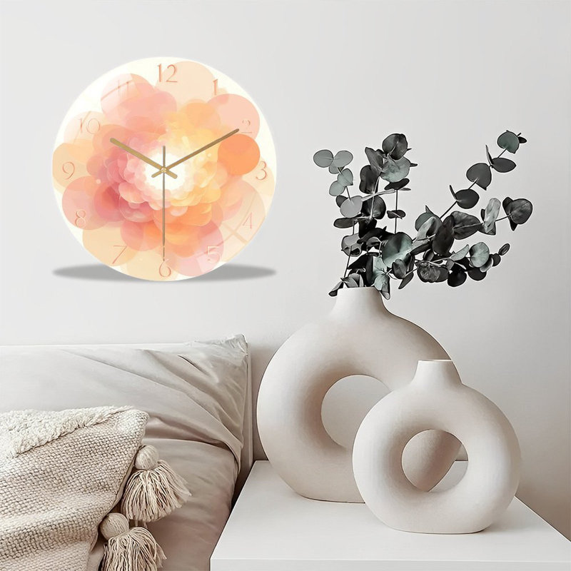 Horloge murale silencieuse en verre trempé de 30 cm, « Horloge florale décorative », sans tic-tac, fonctionne avec des piles AA (non incluses), décoration artistique pour la maison