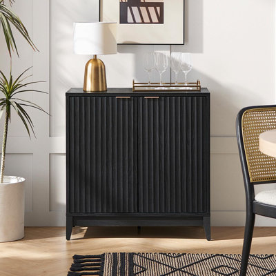 Modern Farmhouse Storage Cabinet With Fluted Panels, Single-Door Accent Sideboard, Black