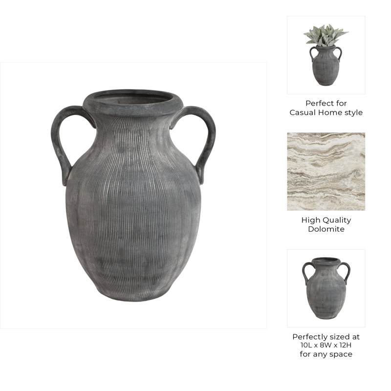 Stoneware Table Vase, 12" H x 10" W x 8" D, Black/Ivory