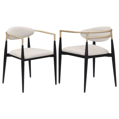Ensemble de 2 fauteuils de salle à manger rembourrés en tissu beige | Idée de cadeau