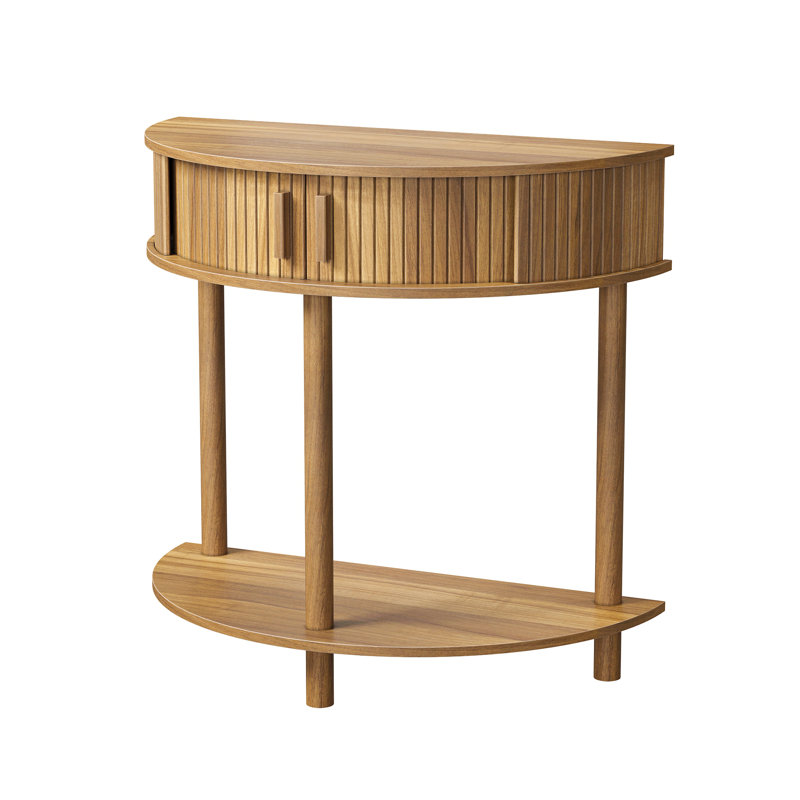 31.5-Inch Grooved Half-Moon Console Table, Farmhouse Sofa Table Behind Couch, Modern Entryway Table
