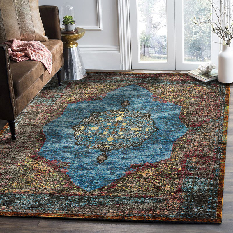 Blue/Beige Traditional Floral Power-loomed Indoor Area Rug