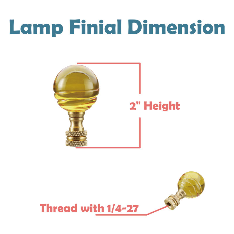 Yellow Glass Ball Lamp Finial with Brass Finish