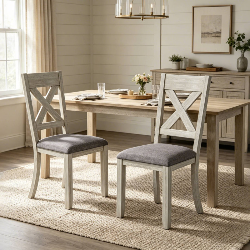 Ensemble de 2 chaises en bois d'hévéa massif, ensemble de chaises de cuisine et de salle à manger sans accoudoirs, chaises seulement