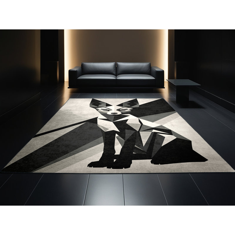 Tapis à motif géométrique gris élégant et lavable à la machine Ozain Fennec Fox, 6 X 9