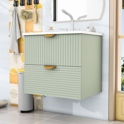 Meuble-lavabo simple mural avec lavabo en céramique et tiroirs de rangement Jess Minimalist