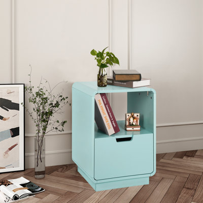 22.8" Tall Contemporary Side Table End Table with Storage Drawer, Mint Blue