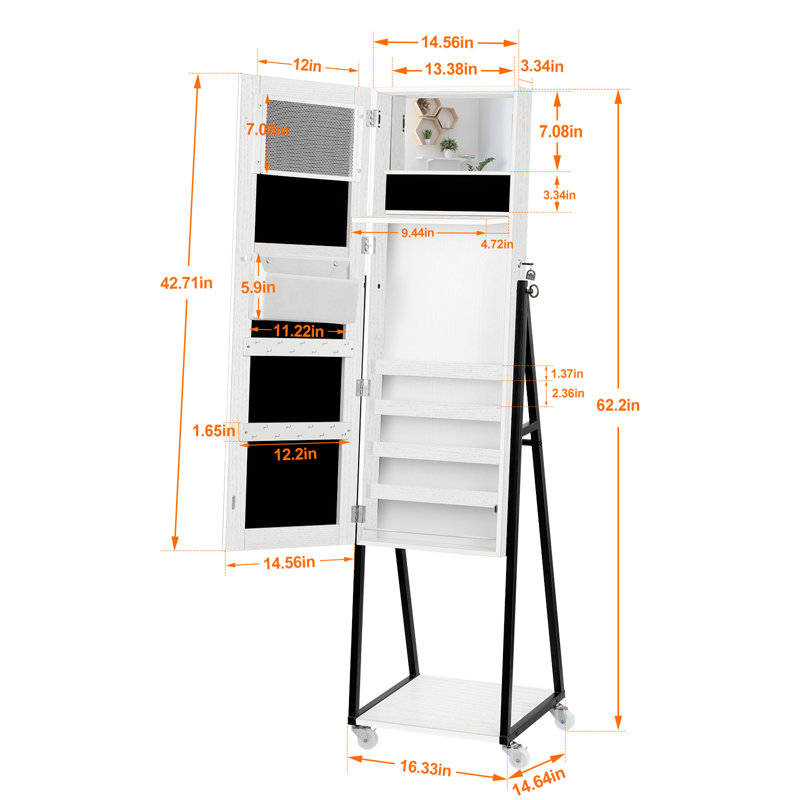 Armoire pour bijoux avec miroir Olvera, Blanc