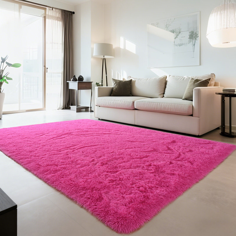 Tapis à poils longs rose ultra doux, Rectangle 9 pi x 12 pi