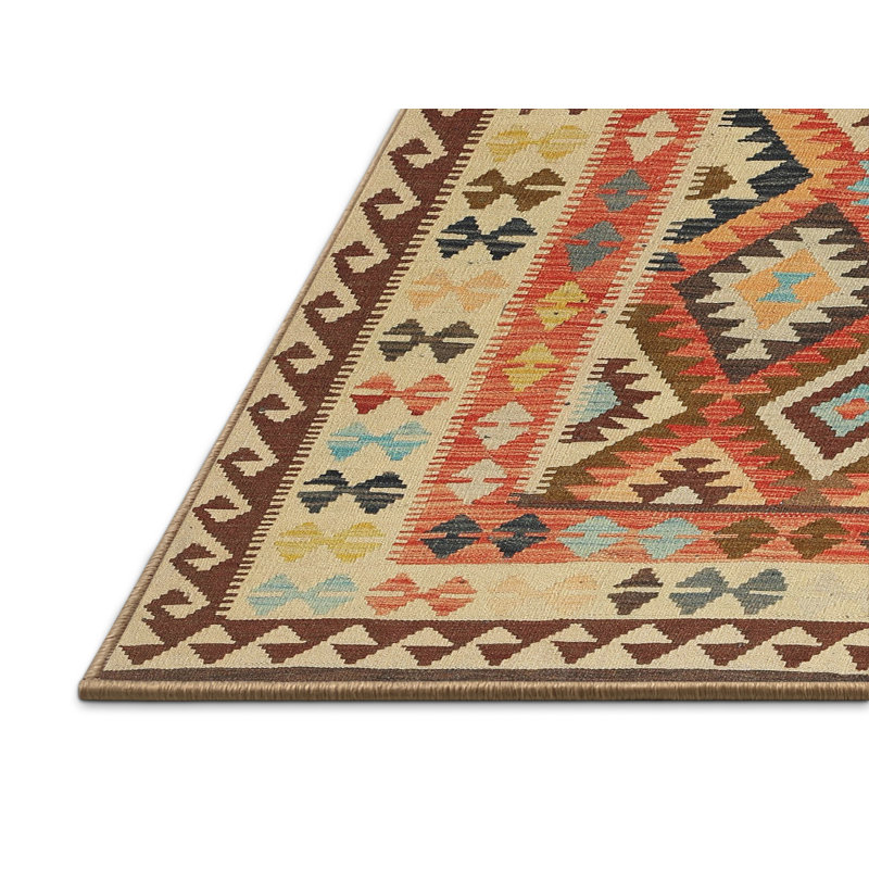 Tapis gris/rouge/crème contemporaine, Rectangle 3 pi x 5 pi