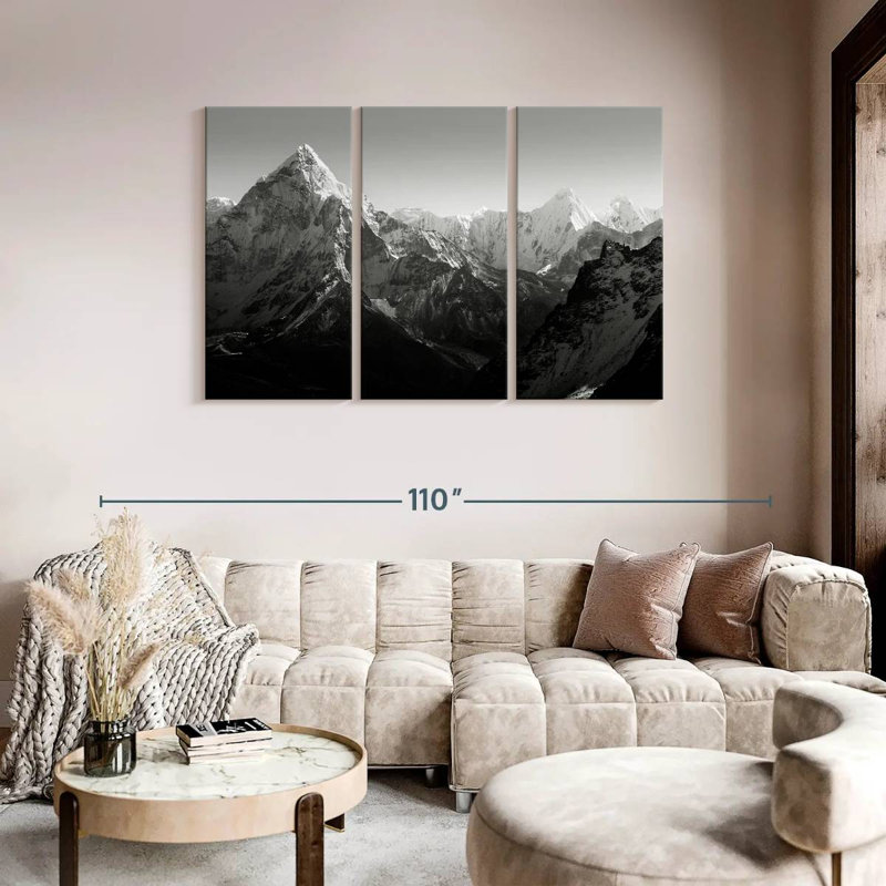 Montagne noire et blanche 3 pièces, H 48 po x l 74 po x P 1,25 po