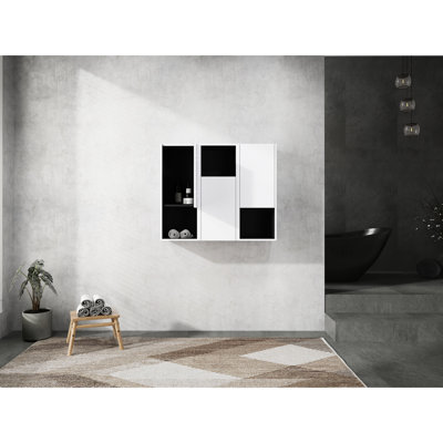 12" Bathroom Wall Cabinet, 3 Doors, Soft Close, White, Modern Luxury Mounted Side 12", White