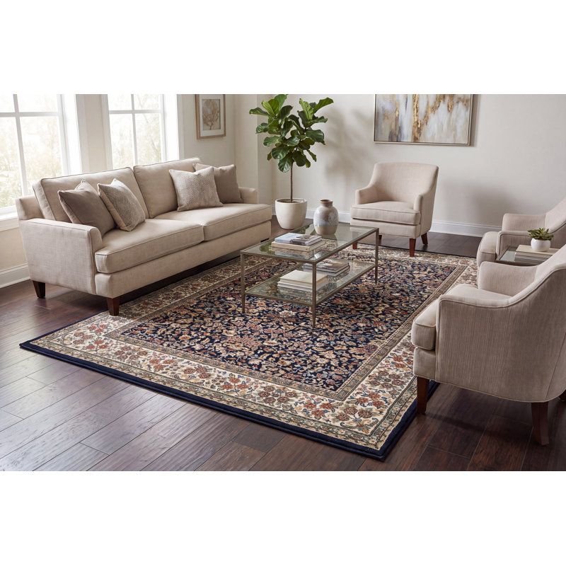 Tapis bleu/ivoire oriental Attell, Rectangle 2 pi x 3 pi 11 po