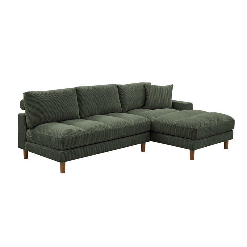 Lynniah Corduroy L-Shaped Sectional, Right Hand Facing, Dark Green 