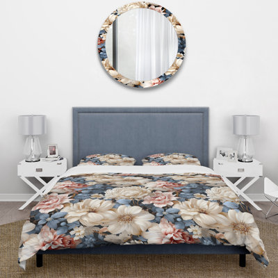 Beige Vintage Charm Floral Pattern III Floral Duvet Cover