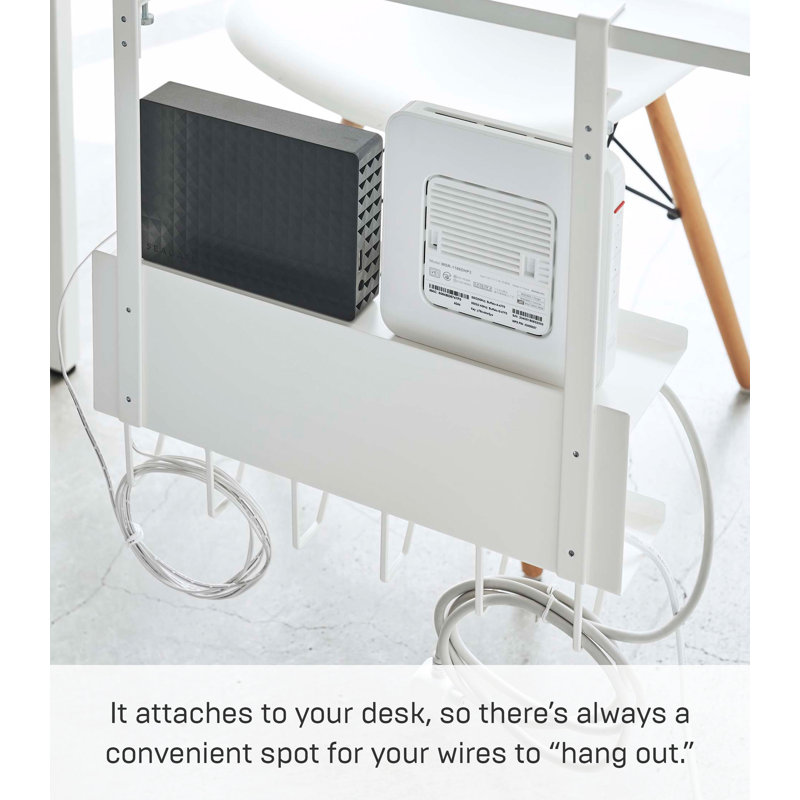 White Metal Under-Desk Cable and Router Storage Rack