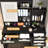 3 Color Switchable Lights Makeup Vanity, 4 Extra Deep Drawers, 1 Cabinet & Shelves, Bedroom Black Vanity With Organizing Shelves Mirror, Drawers Cabinet, Dresser, Material-1311538119