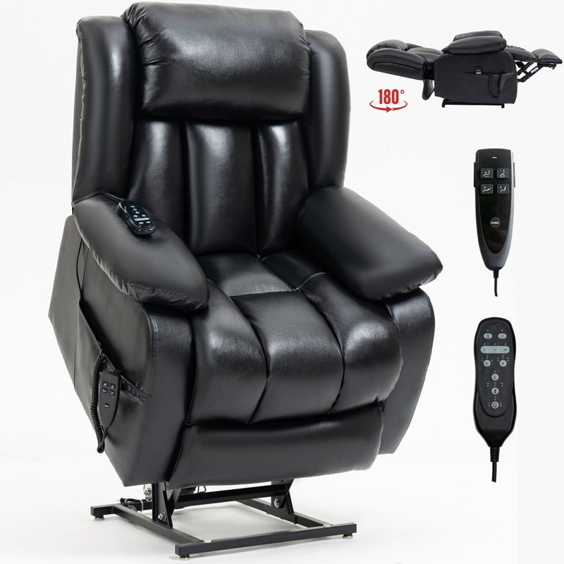 Dual Motor Infinite Position Up To 350 LBS Electric Medium Size Leatheraire Grey Power Lift Recliner Chair With 8-Point Vibration Massage And Lumbar Heating