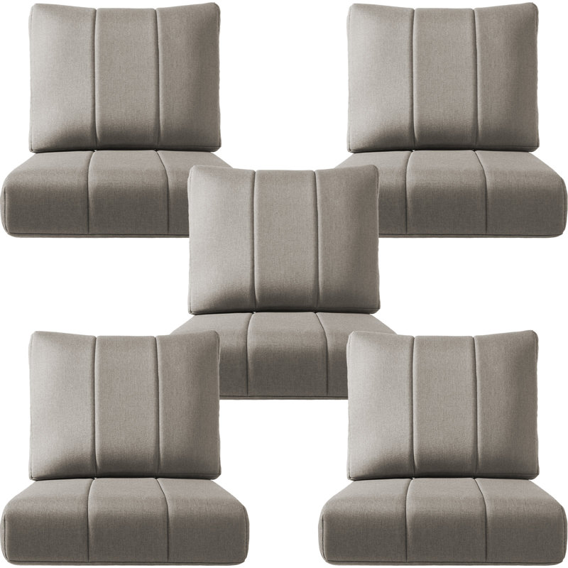 Forbell Outdoor Patio 6" Thick Seat & Back Furniture Cushion Set With Removable Cover, Gray, 5