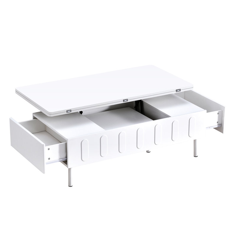 Table basse multifonctionnelle avec plateau relevable et fonction pliable, 2 tiroirs spacieux pour les chargeurs, rangement caché, tiroirs réglables à conception multifonctionnelle idéale, maisons de rangement,