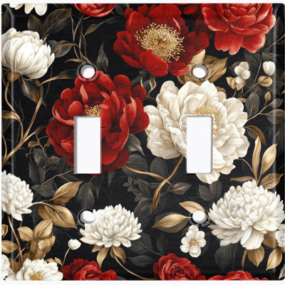 Metal Light Switch Plate Cover; US Standard Size 2 Gang Toggle - Elegant Flowers