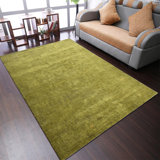 Tapis écologiques en soie nouée à la main à la main - Vert | Conception solide | Tapis de salon, chambre à coucher